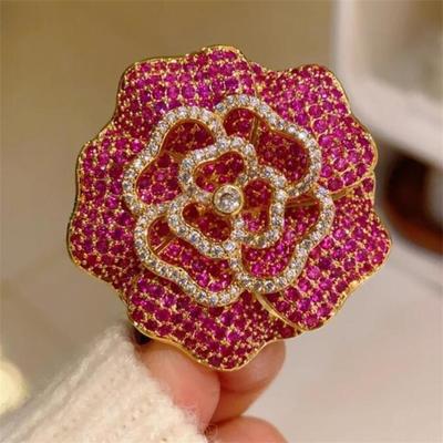 Retro Micro-Inlaid  Rose Red Camellia Brooches For Women Clothing Coat Jewelry Accessries Gifts