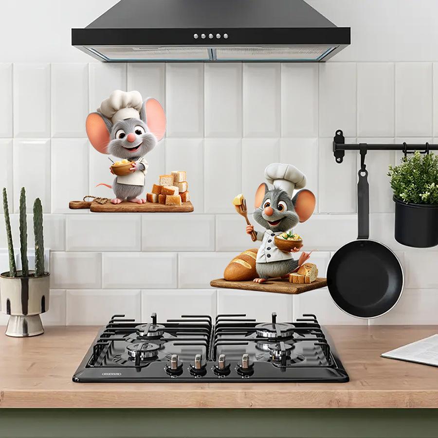 Self-adhesive Funny Chef Mouse Wall Stickers No Glue for Kitchen Dining Room Decor