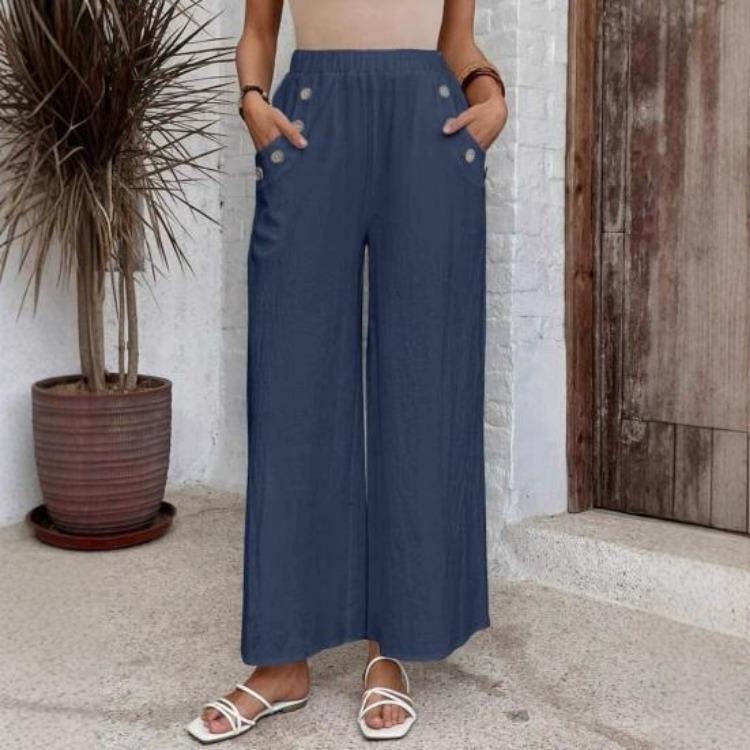 Wide Leg Pants Women Casual Solid Color Long Trousers with Pockets Loose Fit High Waist Daily Wear Elastic Waist