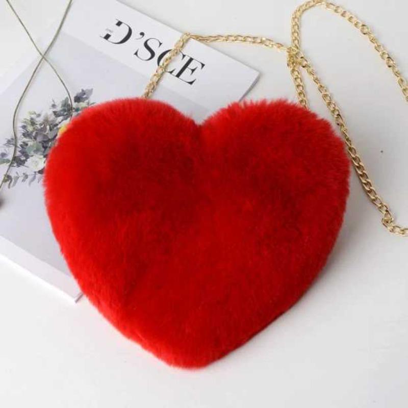 Love bag new Valentine's Day chain plush heart-shaped bag women's oblique span bag peach heart-shaped love little girl chain bag