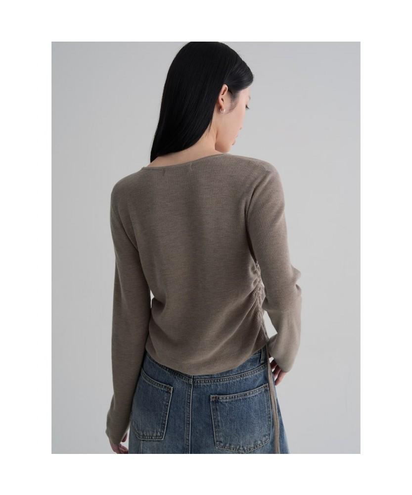 8SECONDS Side Shirred Strap V-Neck Pullover Brown