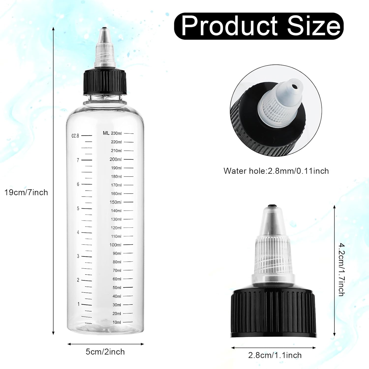 

2 шт. Бутылочка-аппликатор для краски для волос 8,5 унций С градуированной шкалой Аппликаторы для масел для волос Спиральная верхняя крышка-наконечник Пустые пластиковые бутылочки для выдавливания цветного масла для