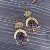 Sun Pendant Earrings With Natural Amethyst Gems For Children Jewelry Fashion