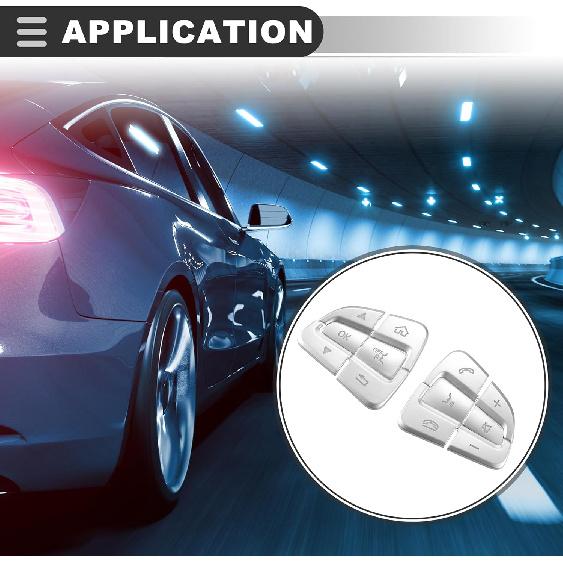 Motoforti Car Steering Wheel Button Stickers Cover, Switch Button Trim, for Mercedes for Benz C-Class 2014-2018,ABS,Silver Tone