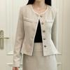 New Arrivals Open Run Women Tweed Color Block Button Shirring Jacket