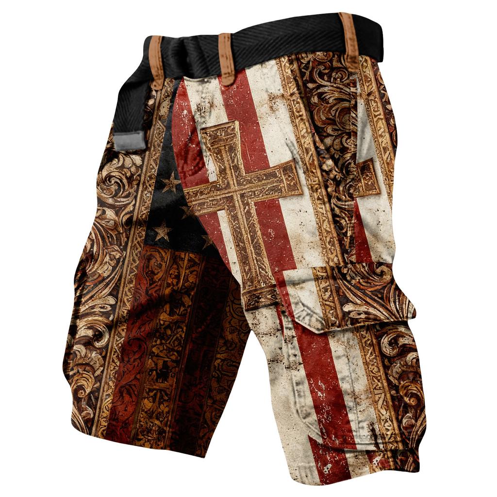 Men's Summer Printed Outdoor Shorts Men's Loose Multi-Pocket Shorts