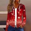 Chaqueta Casual con Capucha y Cremallera de Manga Larga con Estampado Navideño de Moda para Mujer