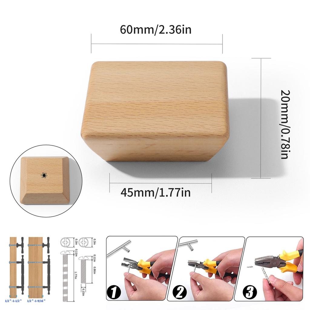 Rectangle Single-hole Cabinet Door Handles Walnut and Beech Wardrobes Cupboards Handle Drawers Knob Furniture Hardware