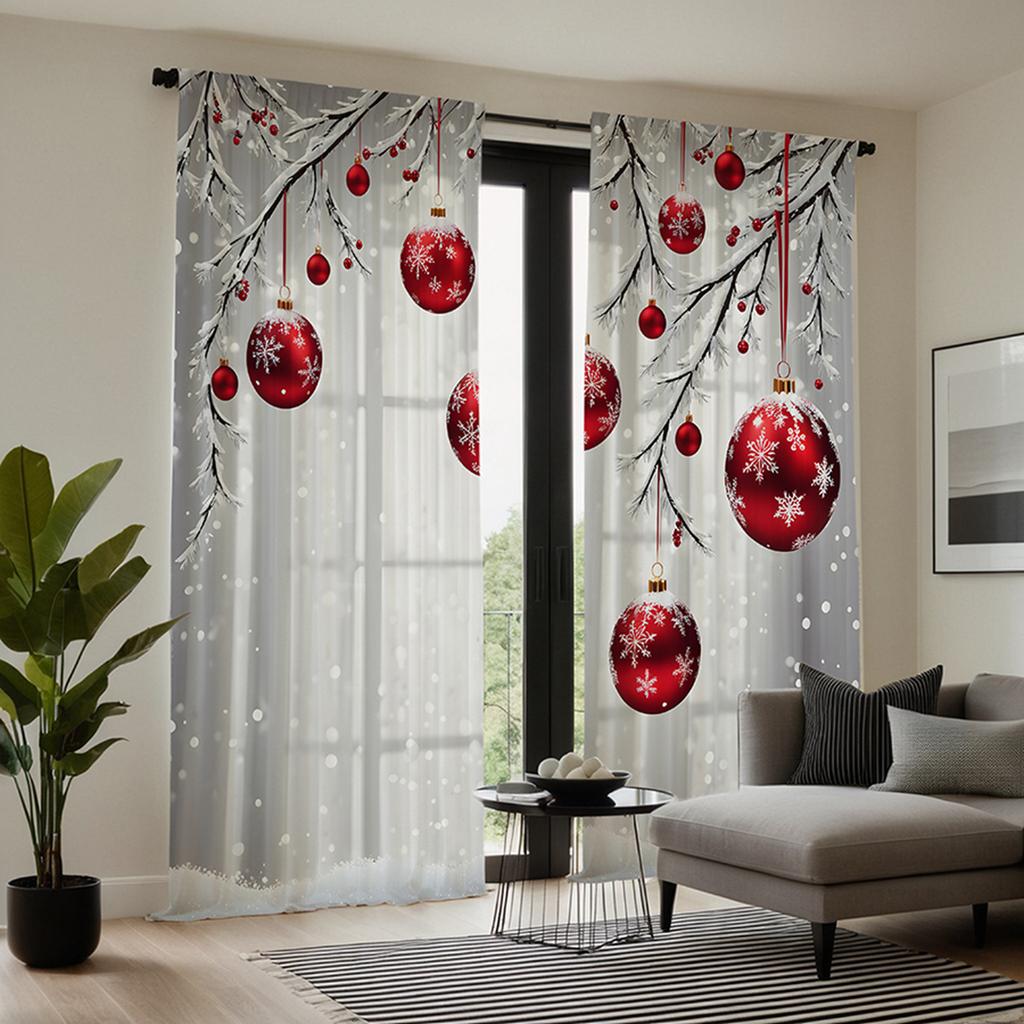 2 stücke HD Weihnachten Schnee szene rot drop ball dekorative vorhang weiße krawatte digital gedruckt vorhang Hause dekoration stil decorat