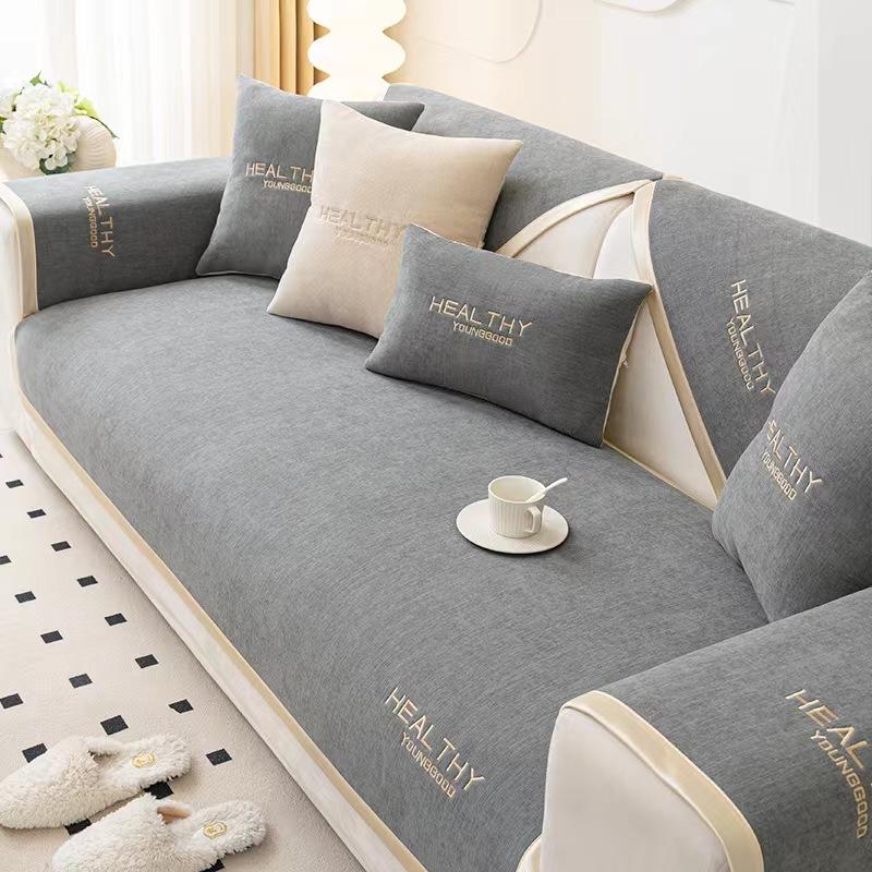 Chenille-Sofabezug, leichtes Sofakissen im Luxusstil für Wohnzimmer, vier Jahreszeiten, universelle Kombination, Stickerei, Couchtuch