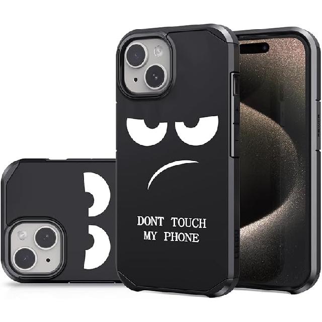 for iPhone 15 Case, Cute [Don t Touch My Phone] Shockproof Dual Layer Slim Protective Silicone Plastic Cover for Kids Boys Men Phone Case (iPhone 15 iPhone 15 Pro