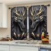 2pcs Dramatic Dragon Print Curtain  Blackout Fabric  Living Room Bedroom Window Decor  Rod Pocket Drape