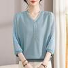 Chic V-Neck Hollow Knit T-Shirt for Middle-Aged Women - Loose, Comfortable Casual Top