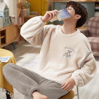 Men's Cartoon Coral Fleece Pullover Pajamas - Thick Flannel Winter Homewear