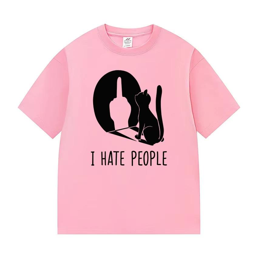 Cat Shadow I Hate People Middle Finger TShirt Humor Funny Kitty Meme Graphic T Shirt Casual Fashion ONeck Short Sleeve T Shirt