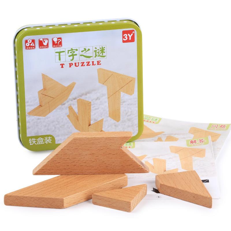 Wooden Variety T-word Puzzle Memory Early Education Puzzle Classical Toy Gift Tangram for Primary School Students