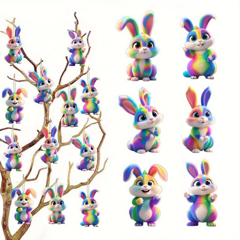 Décoration à suspendre d'intérieur en bois Fleur et Lapin de Pâques 24 pièces