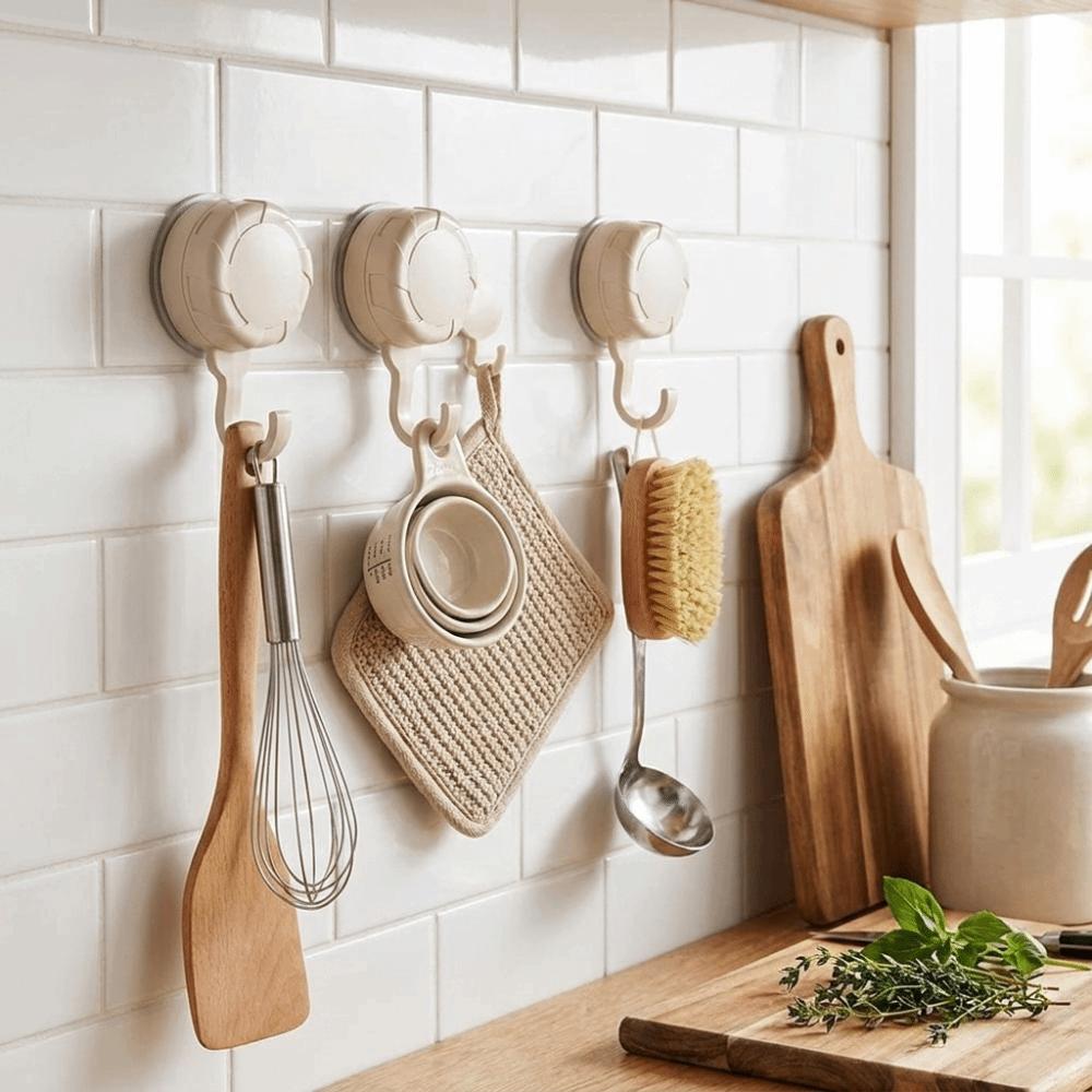3Pcs Detachable Suction Cup Hooks Reusable Bathroom Towel Hooks Simple Kitchen Storage Hook Toilet