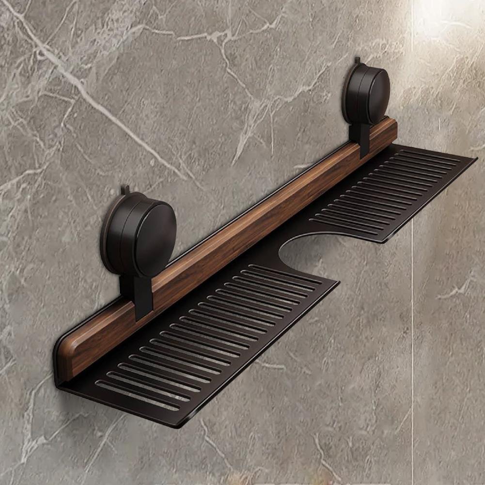 Walnut Suction Cup Bathroom Shelf No Drilling Wall Mounted Sink Shelf Heavy Duty Storage Rack Bathroom Accessories