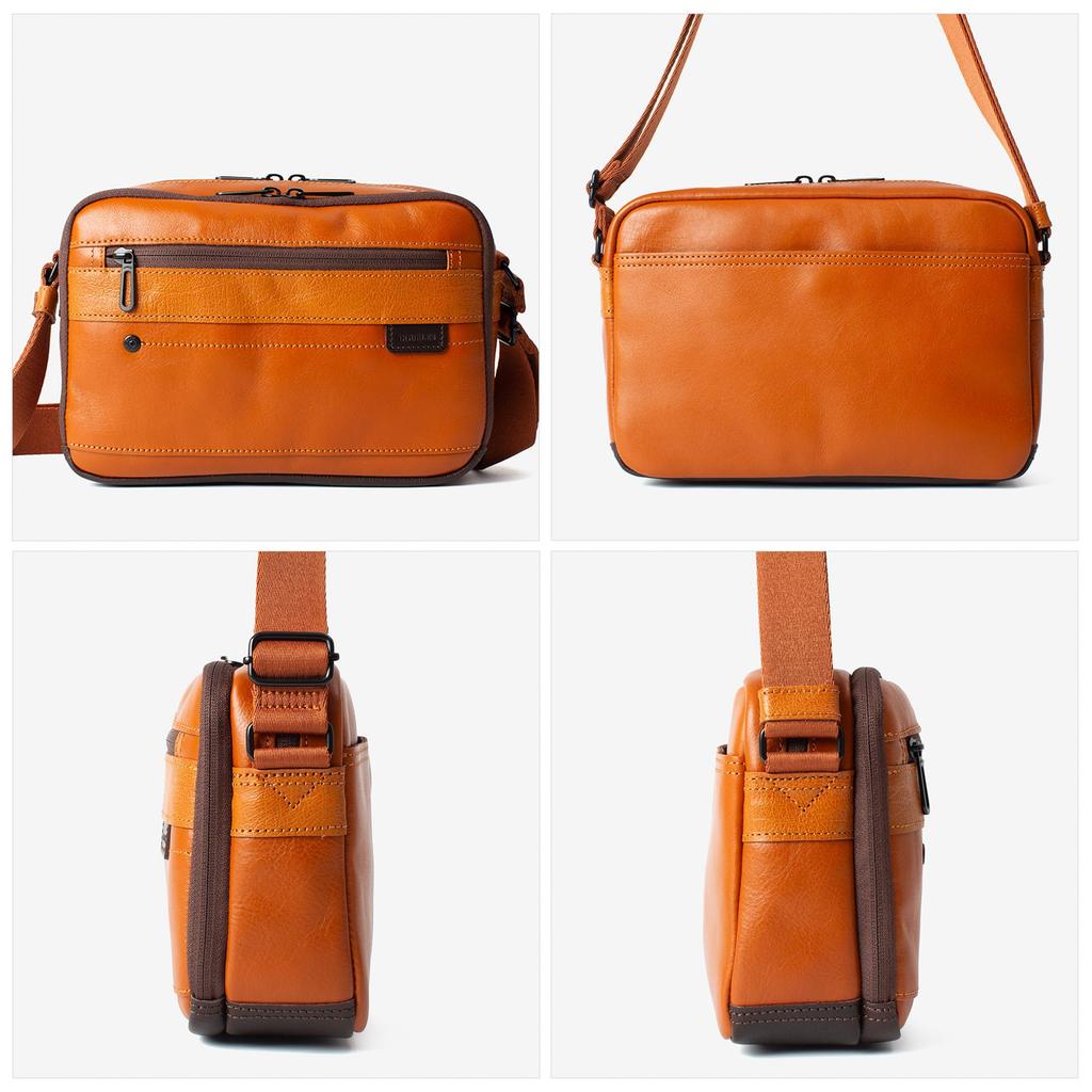 [Doubles] Men's Leather Shoulder Bag, Small, A5 Size, Cowhide Leather, BZN-7025 (Camel)