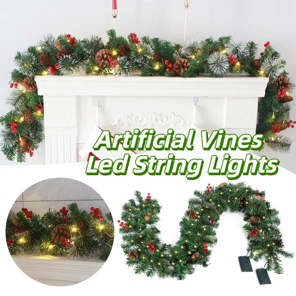 Creative Artificial Pine Tree Decor 30/50 LED Lights 1.8/2.7m Artificial Vines Led String Lights Lifelike Red Berries
