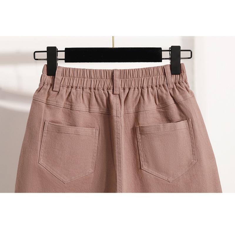 DIMANAF Übergröße 2025 Damen Shorts Hosen Sommer Locker Harem Jeans Kurz Basic Hohe Taille Elastischer Bund Uni Hosen