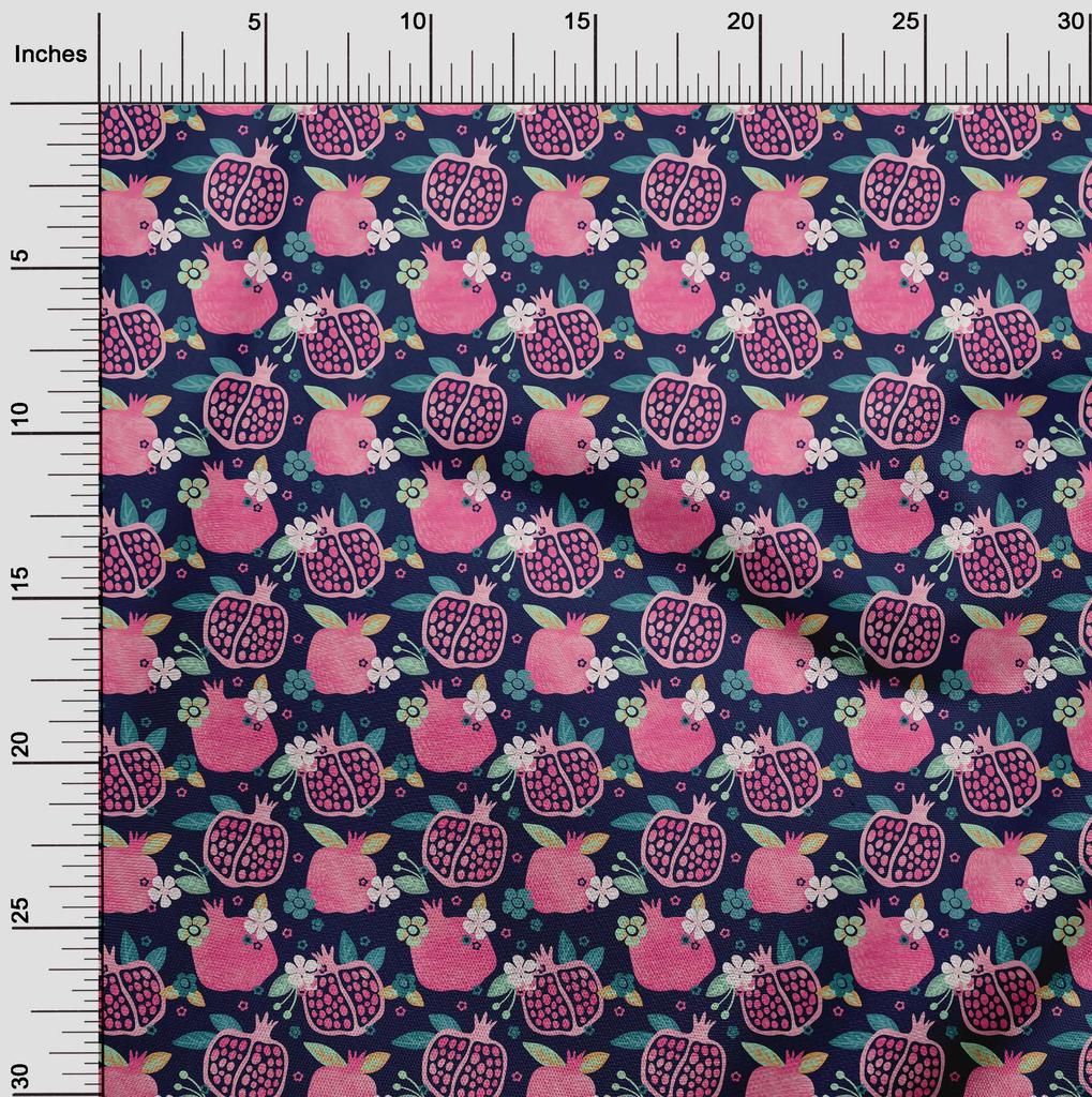 oneOone Cotton Flex Dark Blue Fabric Pomegranate Sewing Material Print Fabric By The Yard 40 Inch