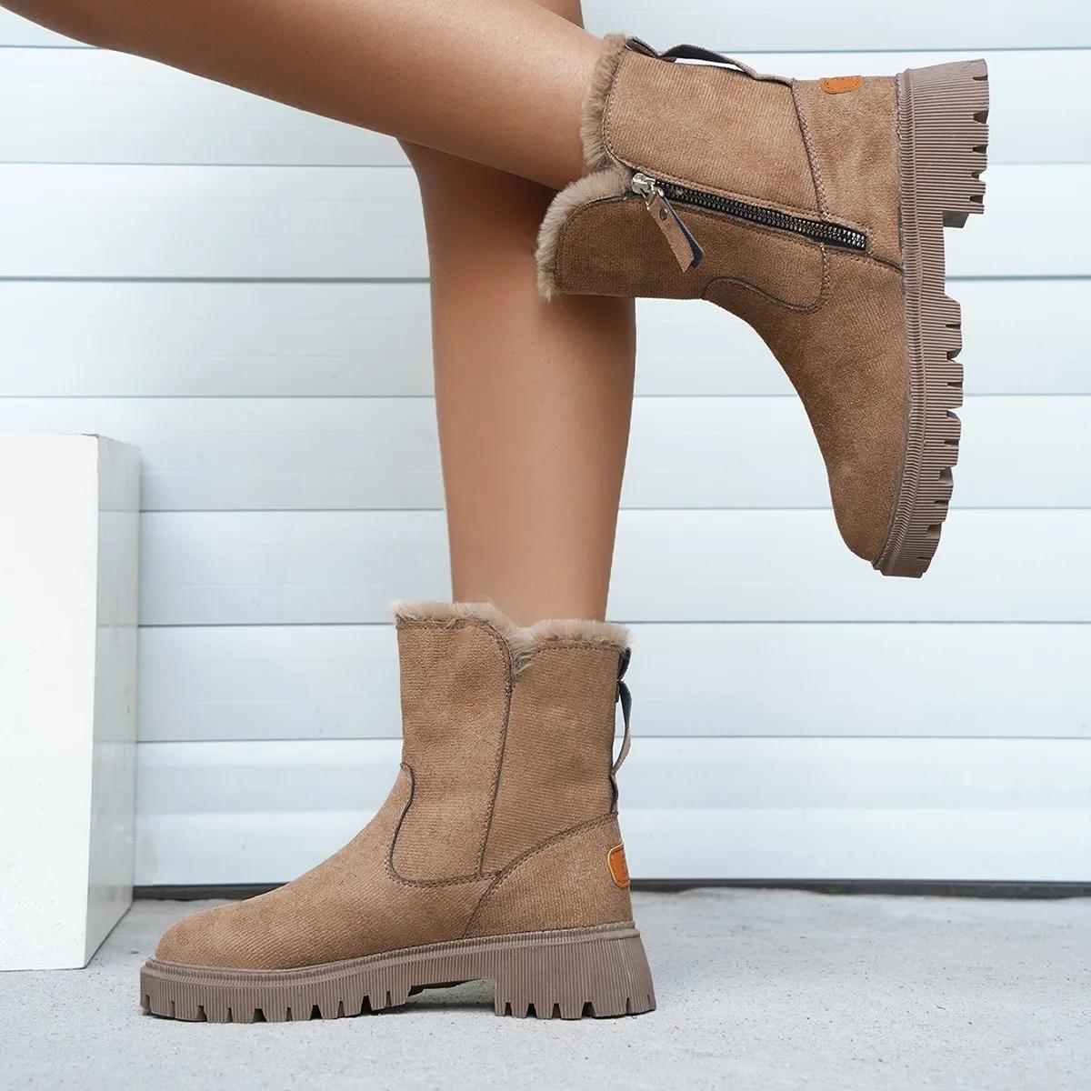 

2024 Брендовая обувь для женщин, женские ботинки на молнии, модные короткие плюшевые повседневные ботинки, женская горячая распродажа, круглые носки, сохраняющие тепло, зимние ботинки 42 коричневый
