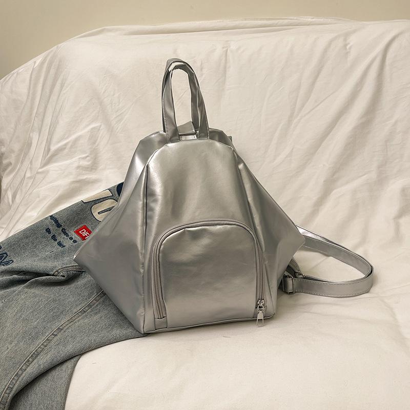 

Рюкзак для студента колледжа 2025 Повседневный деловой однотонный Рюкзак для ученика средней школы на одно плечо через плечо серебряный