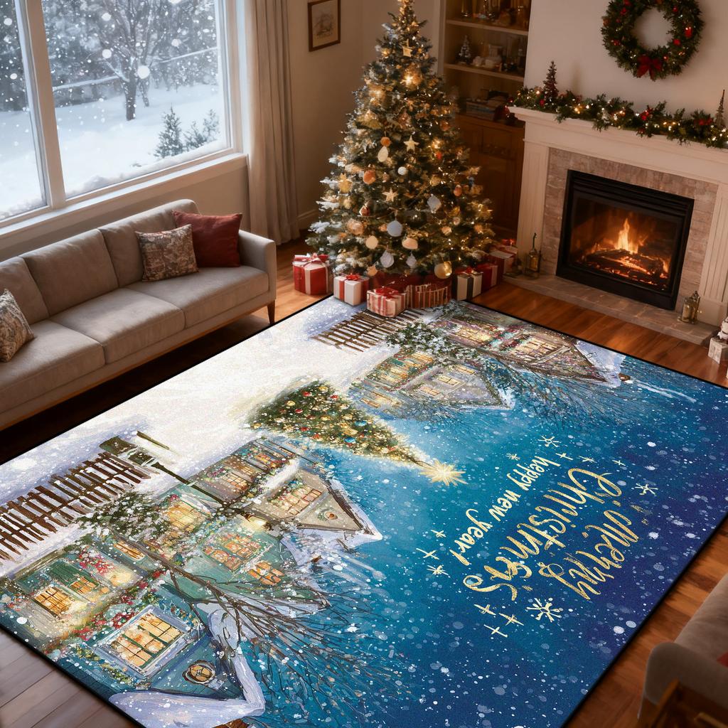 Christmas Style Big Living Room Rugs Home Decoration Luxury Bedroom Carpet Cartoon Washable Mat for Lounge Floor Rug Dining Room