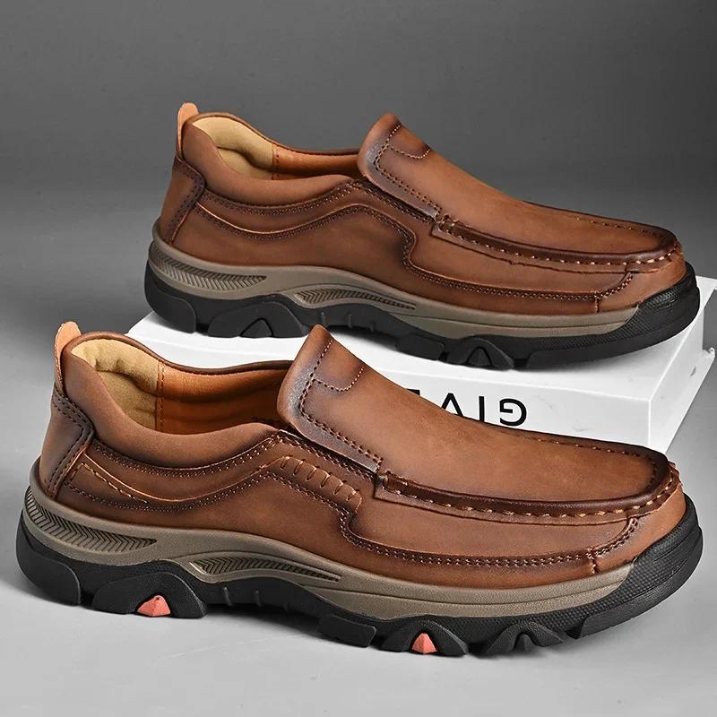 Fashion Non-Slip Outdoor Dress Footwear All-match Mens Casual Shoes Comfortable Leather Men  Slip on Shoes Soft Bottom Business Shoes