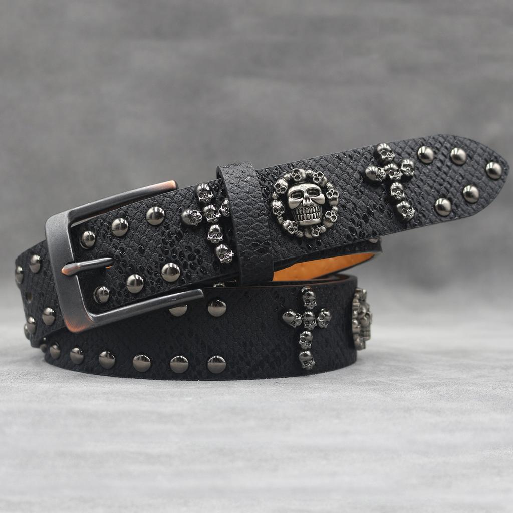 7-color 3D Skull Rivet Belt Punk Men's Belt Women's Snake Pattern Versatile Decorative Belt