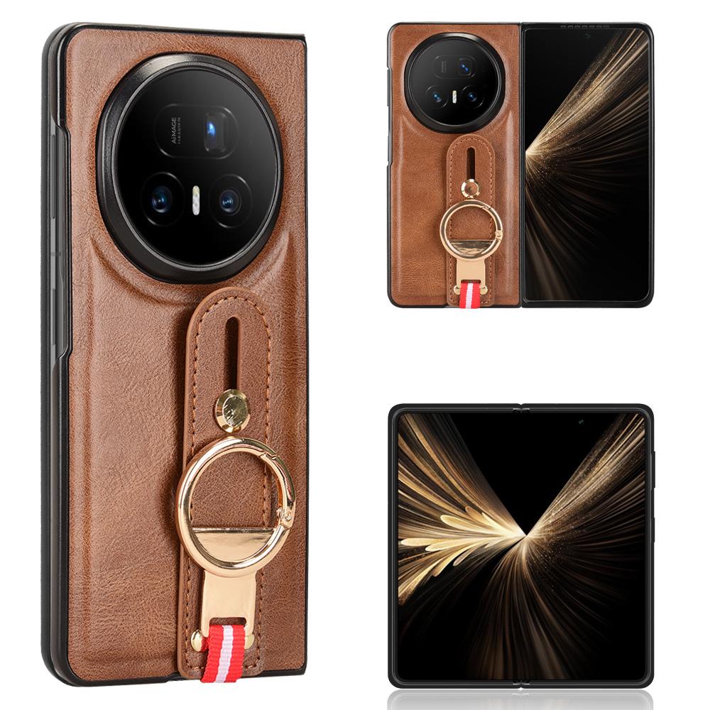 

For Honor Magic V5 5G Case Wristband Kickstand Leather+PC+TPU Phone Cover with Bottle Opener Brown
