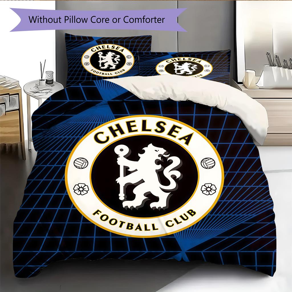 Chelsea FC Pattern Bedding Home Decoration Birthday Gift (1 * Duvet Cover + 2 * Pillowcase, Without Core)