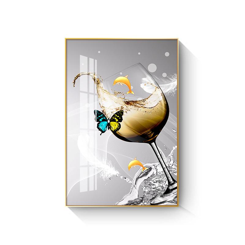 New Chinese Style Wine Glass Canvas Painting Light Luxury Feathers Posters and Prints for Kitchen Dinning Wall Decoration Quadro