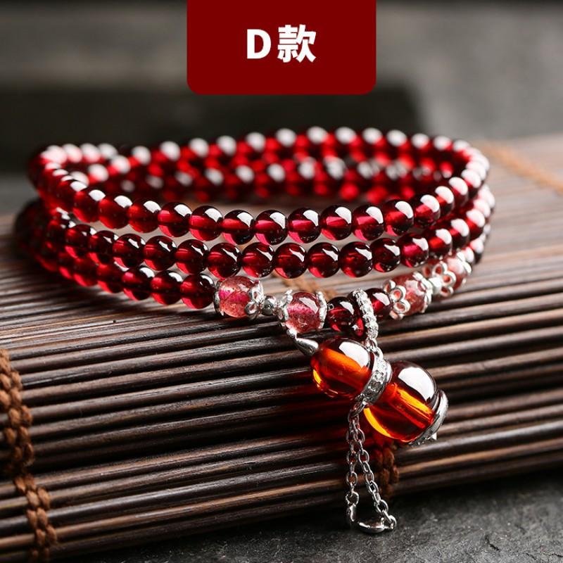 Natural Garnet Stone Bracelet Women Ethnic Style Handmade Crystal Jewelry Bohemian Three-Row Beaded Wrap