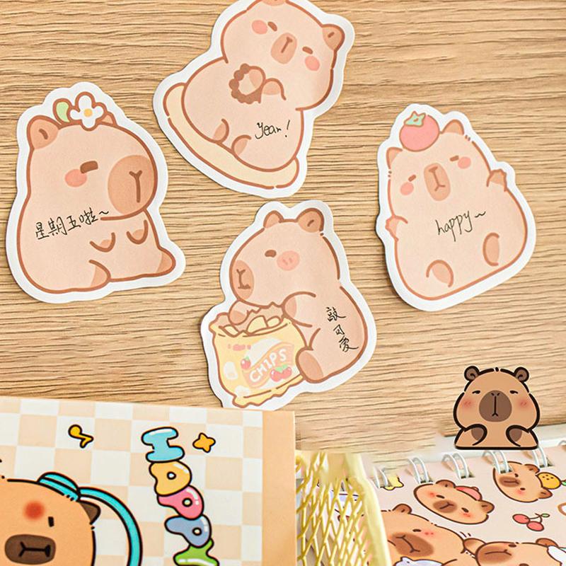 4Pcs Cute Capybara Sticky Notes Kawaii Offices Accessories Notepad Memo Pad Aesthetic Stationery School Student Planner