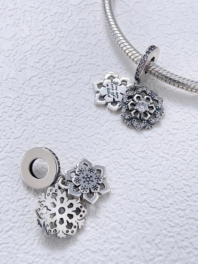 Copper Plated Original Charms Winter Snowflakes Beads Fit Bracelet Women'S Jewelry Gift