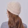 Winter Angora Wool Knitted Beanie for Elegant Ladies Custom Warm Skull Hats With Pearls Middle-Aged Women Rabbit Wool Hats