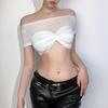 Durchsichtiges Netz-Crop-Top Damen Pullover Trägerlos Kurz Strick Crop-Tops Damen T-Shirt Sexy Schulterfreies T-Shirt