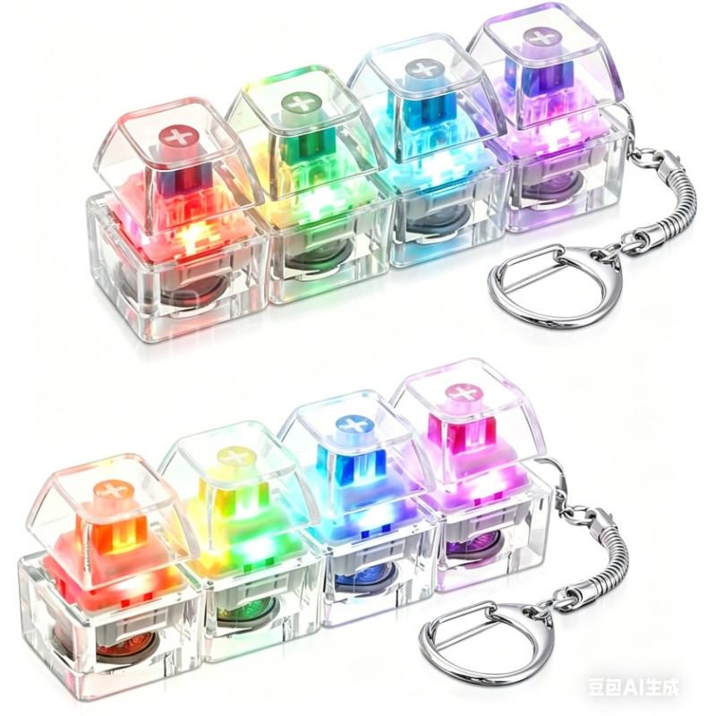 Keyboard Fidget Toy with LED Light Keyboard Fidget Keychain 9-in-1 Keyboard Decompression Button Stress Relief Fidget Gifts