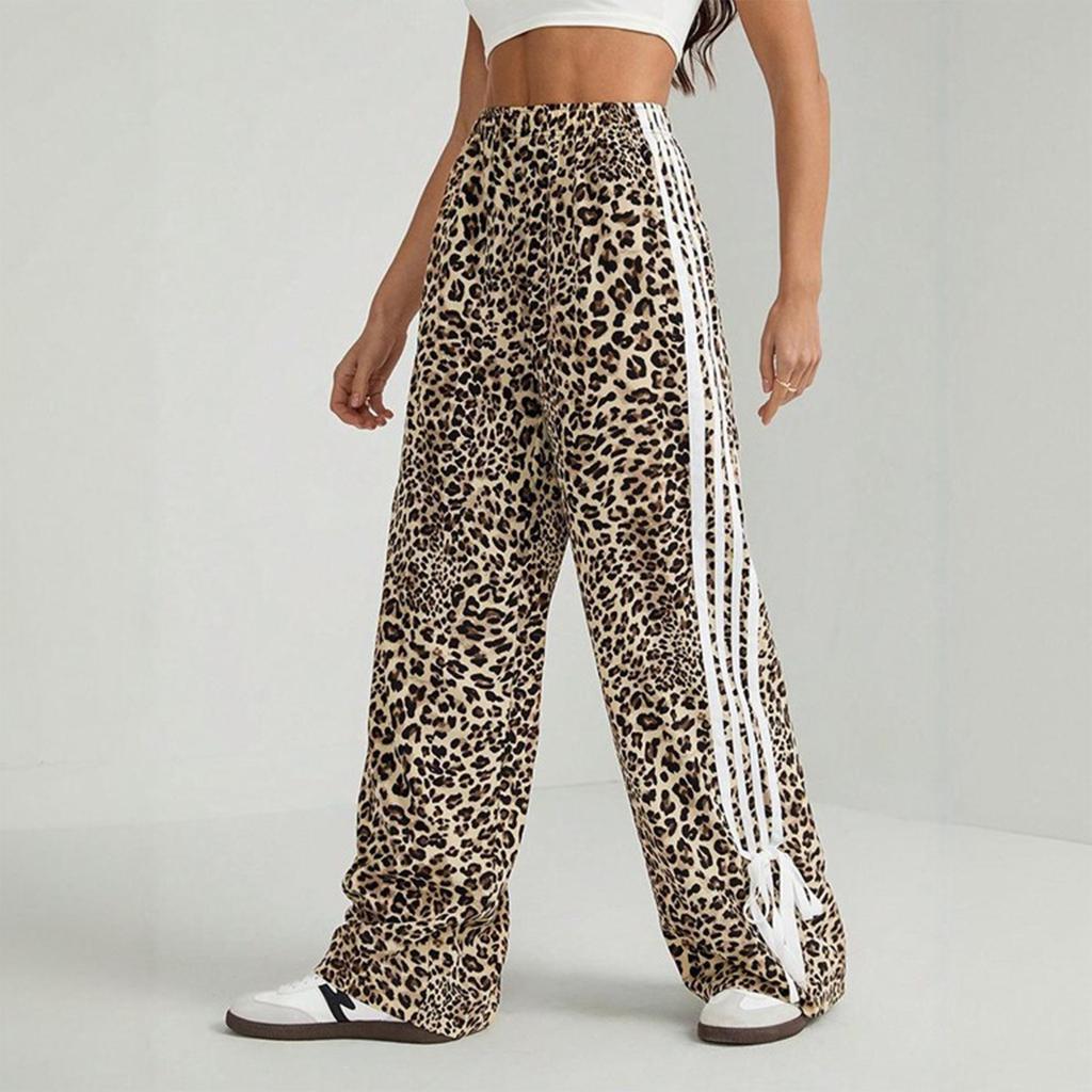 Women's High Waist Sports Pants Loose Wide Leg Pants Contrast Striped Casual Pants