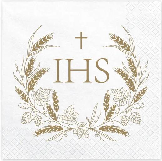 Communion Napkins Ihs Gold 33X33Cm 12 pcs