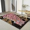 Luxurious Leopard Print Area Mat Pink Black Design Golden Accents Machine Washable Large Rectangular Mat Living Room Office