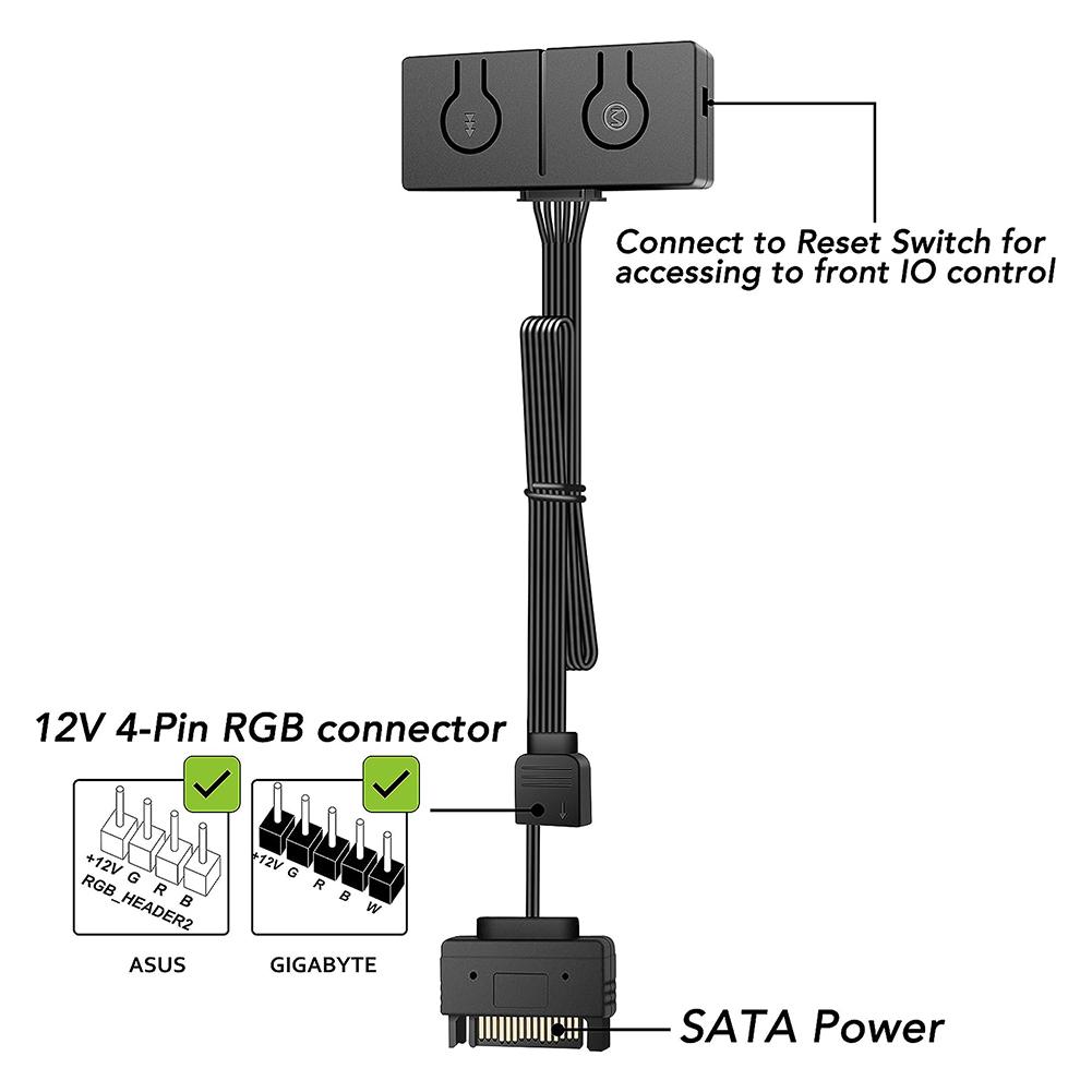 RGB-Konverter 3-Pin auf 4-Pin ARGB-Lichtlüfter-Konverter mit 3-Wege-Splitter 5V/3-Pin ADD-RGB auf 12V/4-Pin Adapter Sync 50 Farbmodi