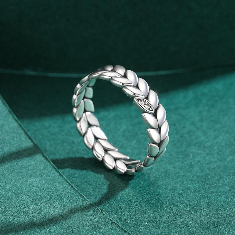 MODIAN 925 Sterling Silver Stackable Wheat Finger Rings For Women Lucky Leaves Original Fine Jewelry Fashion Party Ring