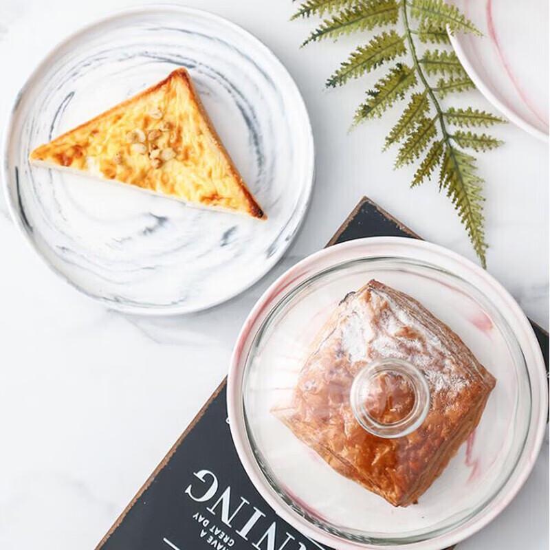 Homeglen Round Gray Marble Cake Stand with Glass Dome