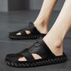 Men's Handmade Summer New Leather Sandals Men's Black/khaki Casual Beach Shoes Non-slip Slippers Two Sandals Men Sandals Shoes