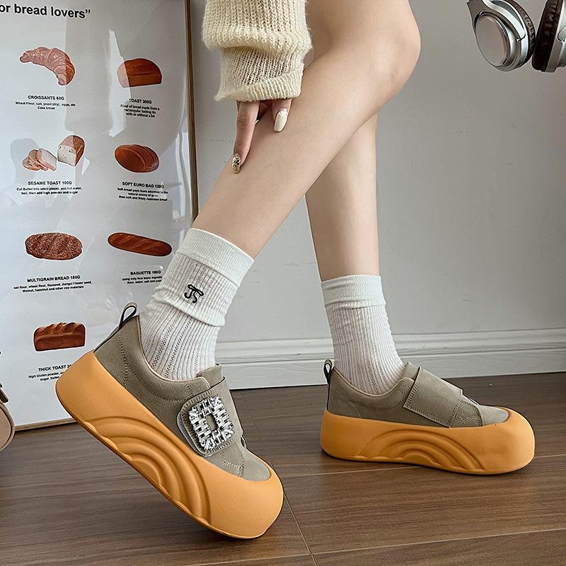 

Матовые кожаные туфли на платформе, женские осенние, новая мода, круглый носок, повседневные туфли-липучки, женские туфли-маффины 40 верблюд