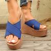 Thick-bottomed one-child new spring and summer slope heel solid color women's beach cool slippers